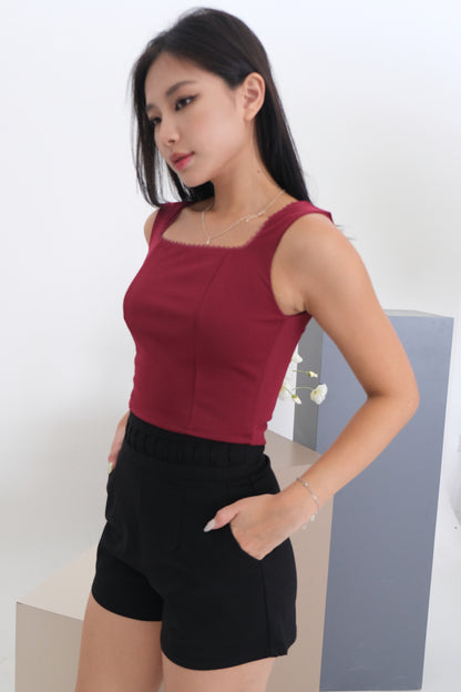 Valeria Lace Trim Top in Maroon