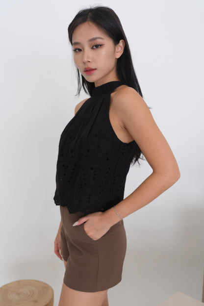 Luna Eyelet Halter Top in Black