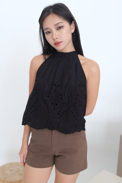 Luna Eyelet Halter Top in Black