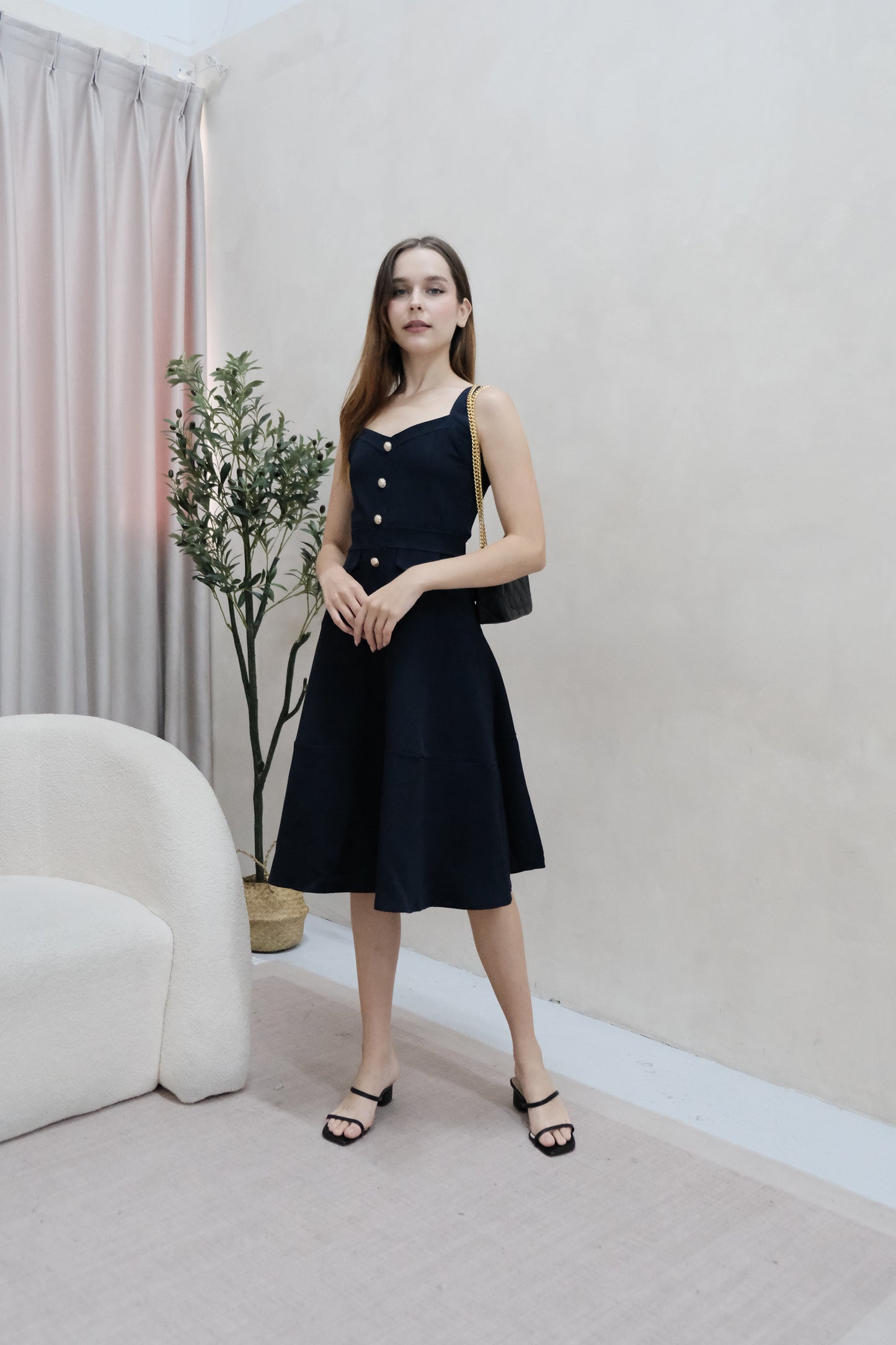 AVERYDAY Lorey Button Work Dress in Navy