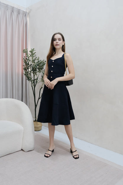 Lorey Button Work Dress in Navy