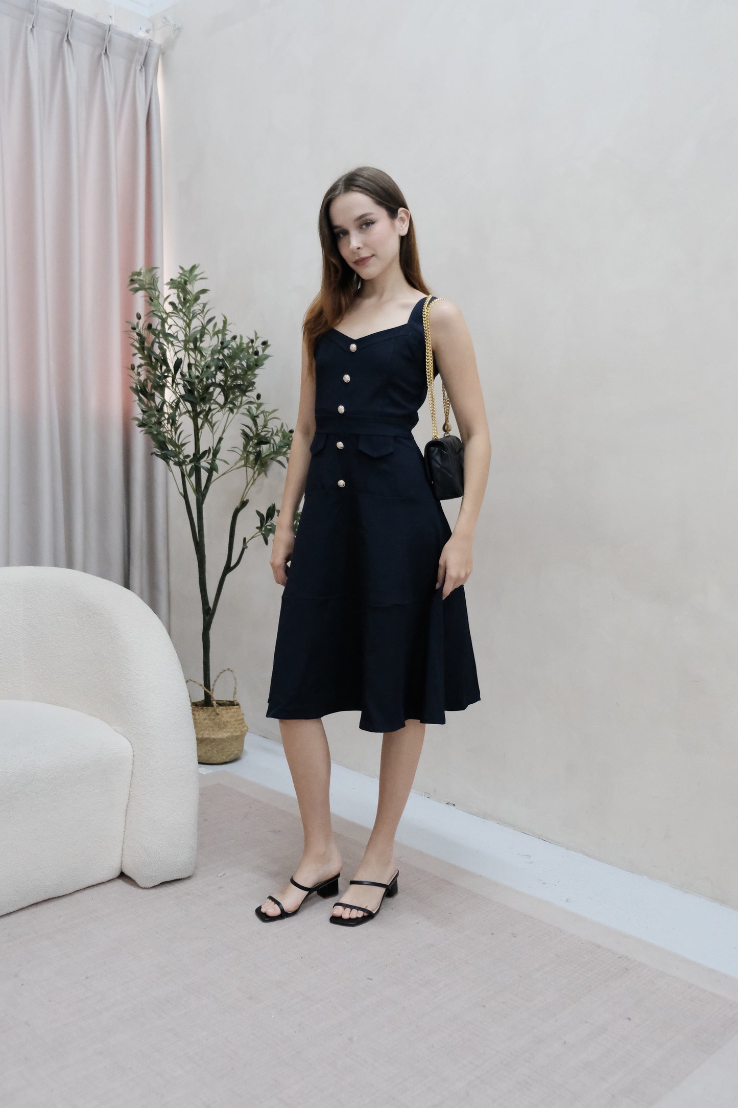 AVERYDAY Lorey Button Work Dress in Navy