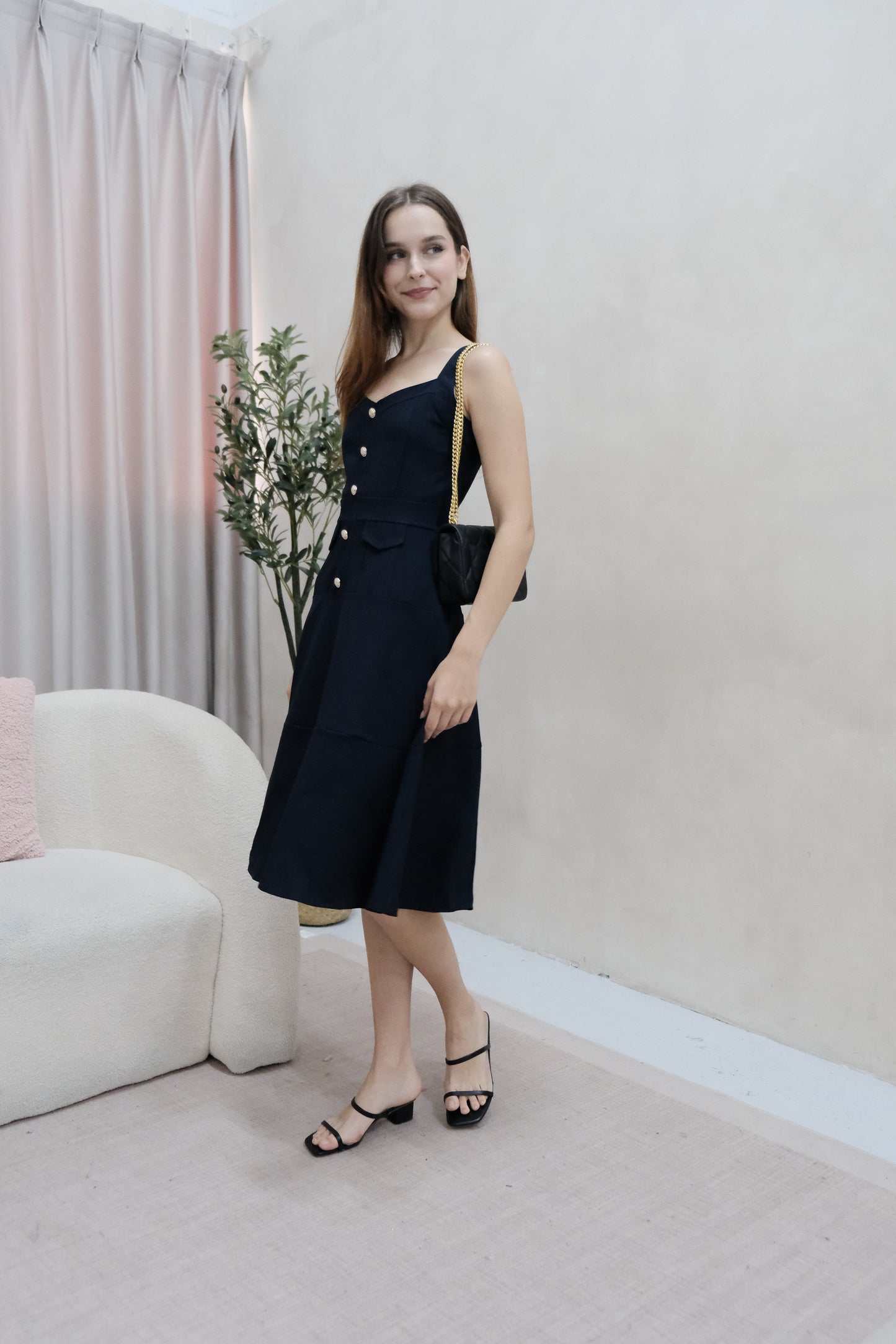 AVERYDAY Lorey Button Work Dress in Navy