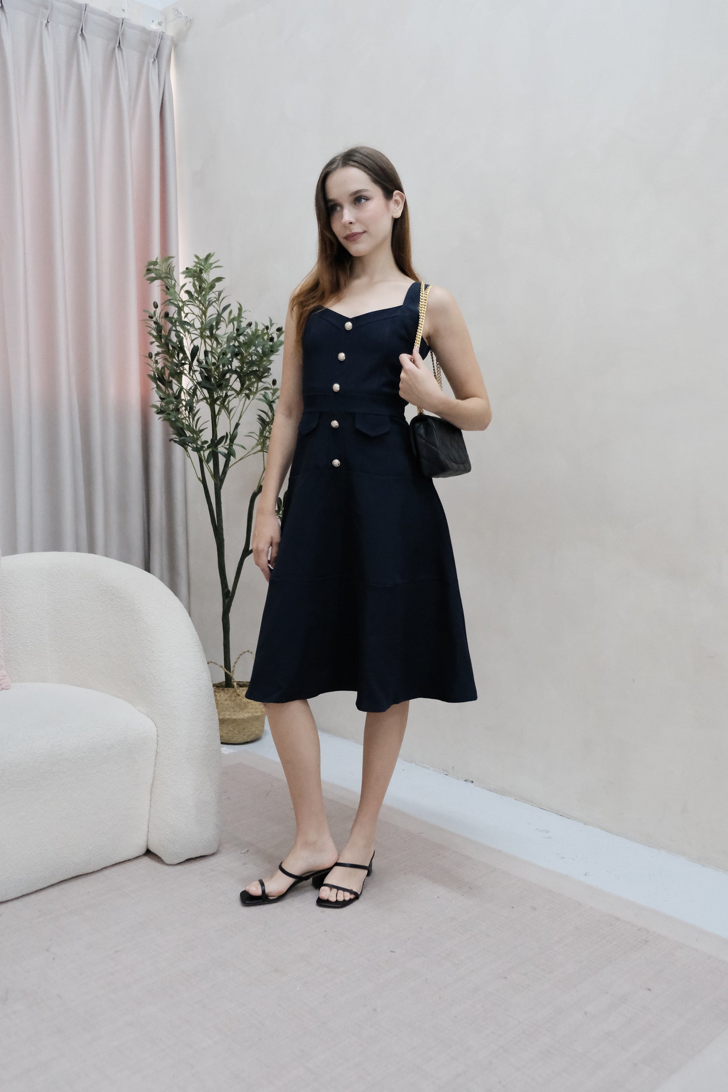 AVERYDAY Lorey Button Work Dress in Navy