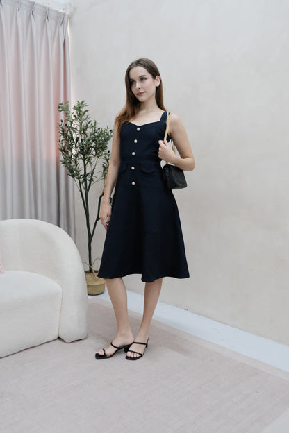 Lorey Button Work Dress in Navy