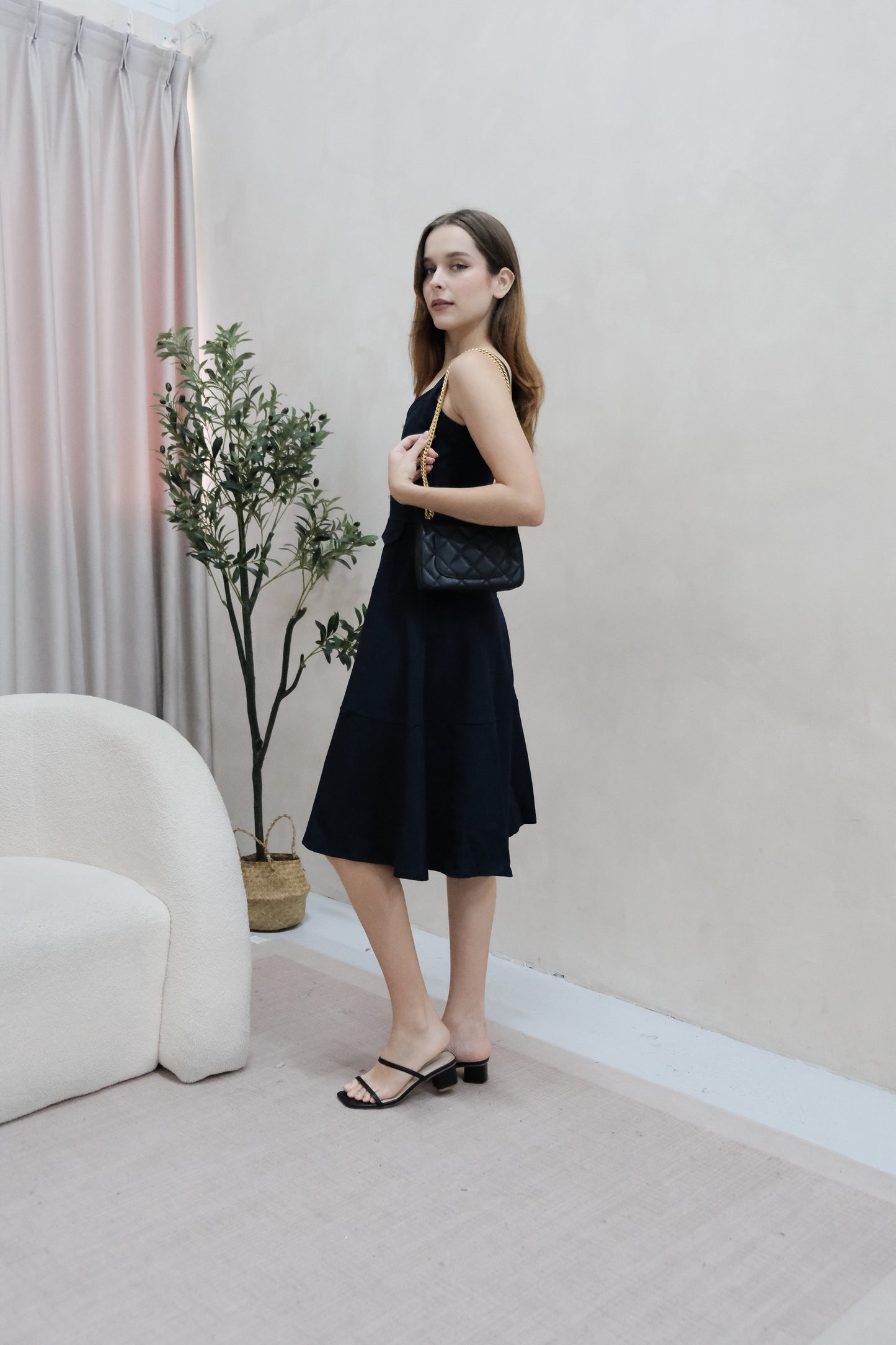 AVERYDAY Lorey Button Work Dress in Navy