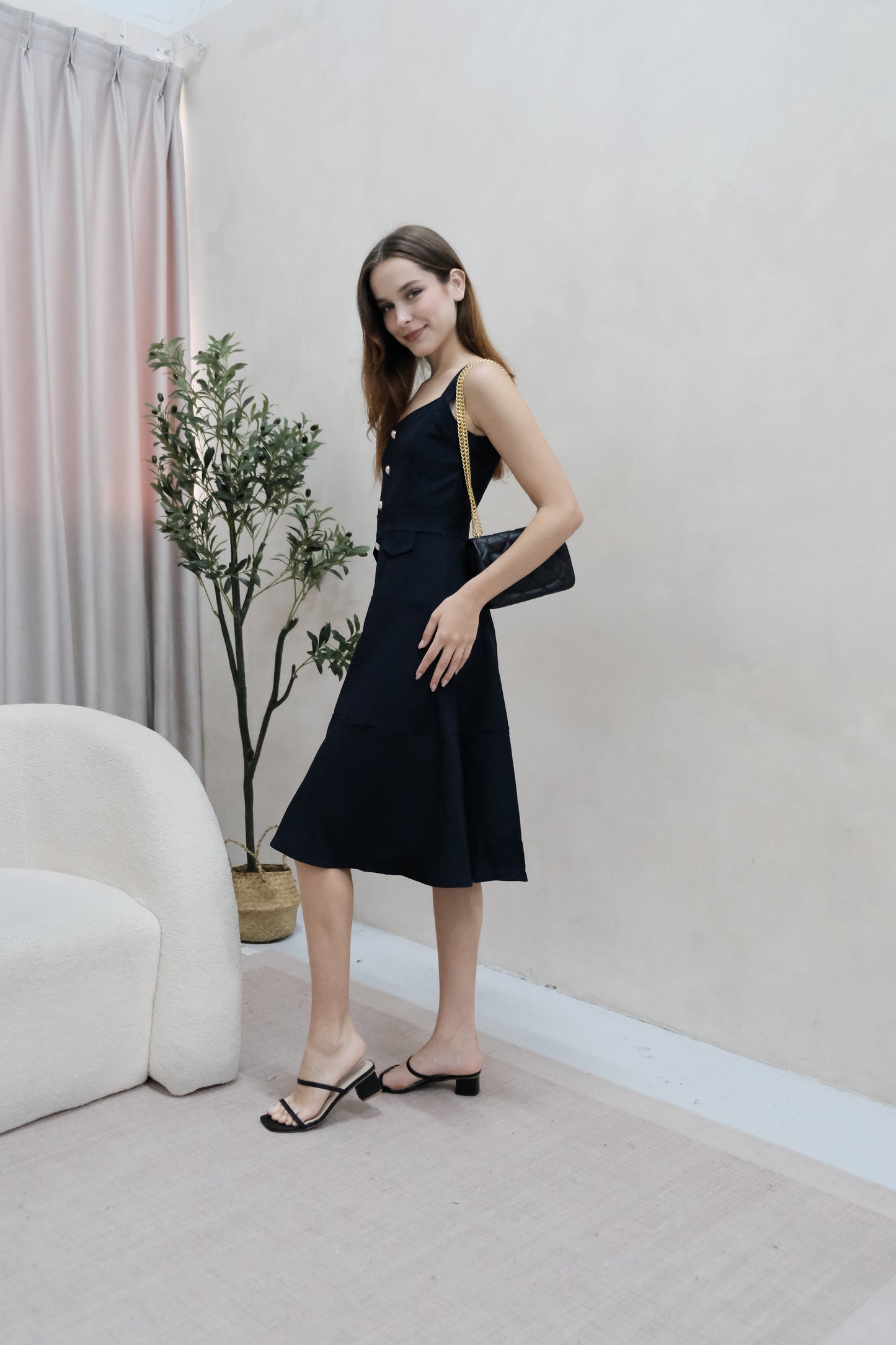 AVERYDAY Lorey Button Work Dress in Navy