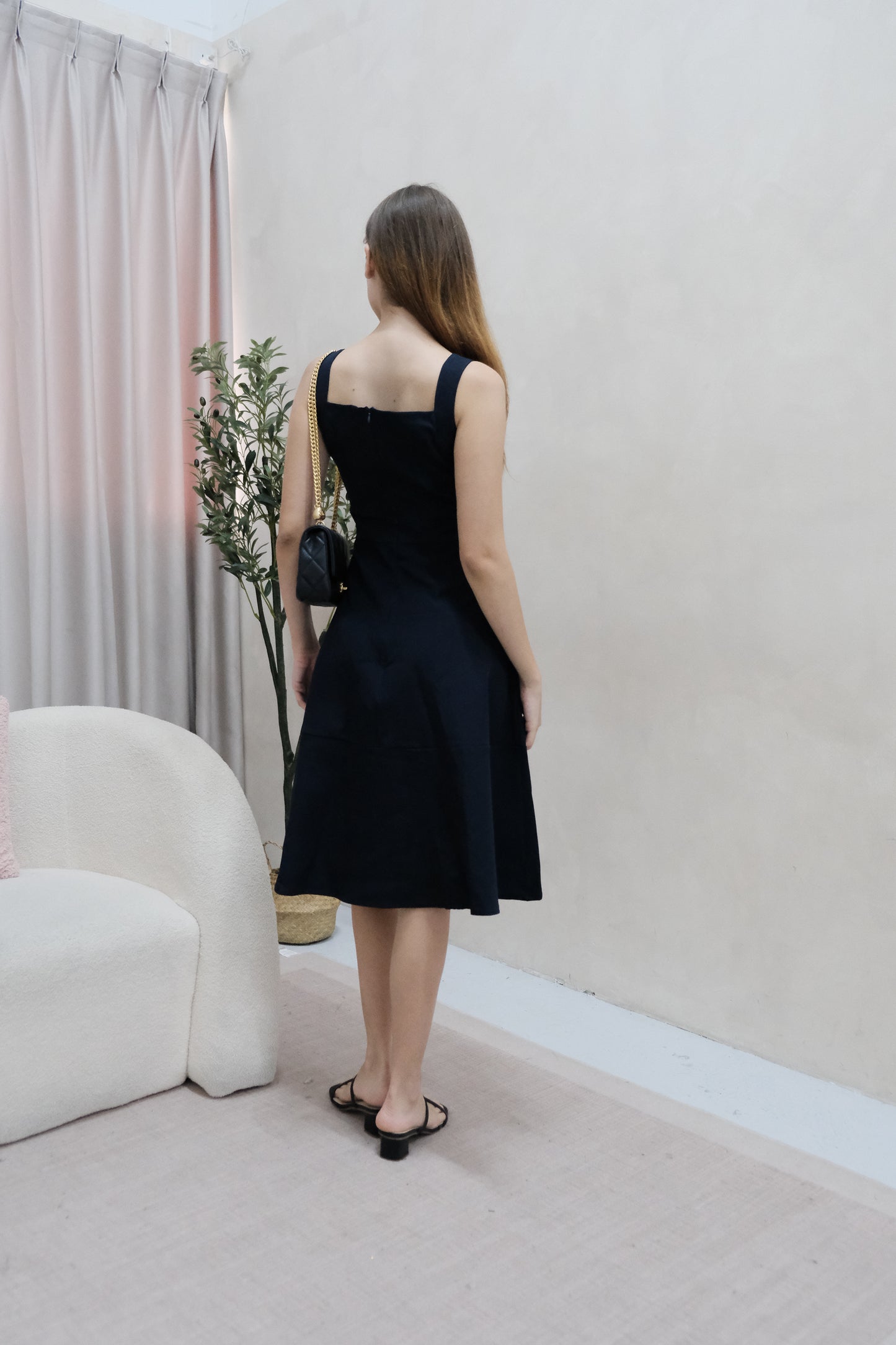 AVERYDAY Lorey Button Work Dress in Navy