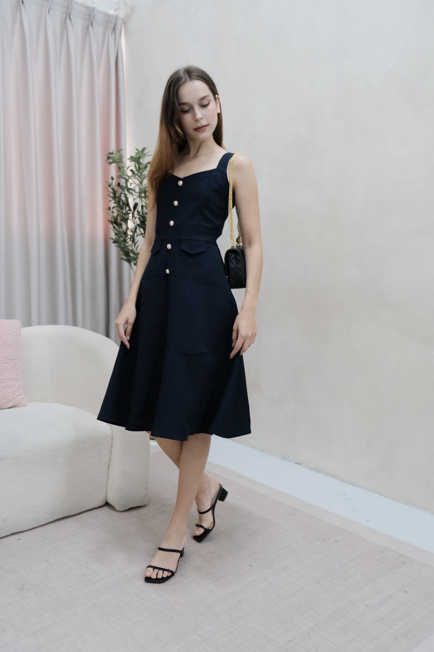 AVERYDAY Lorey Button Work Dress in Navy