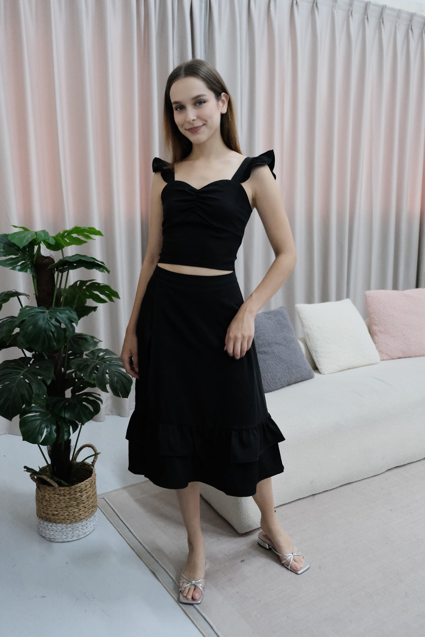 AVERYDAY Liora Flutter Midi Co-Ords in Black