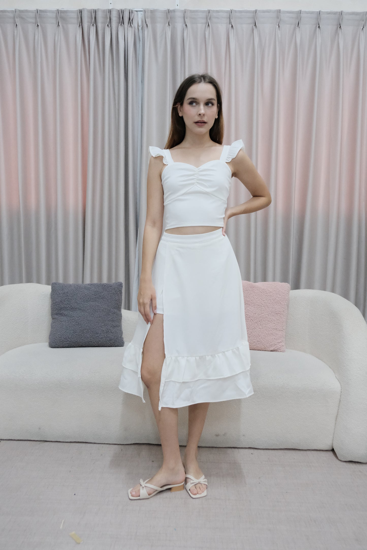 AVERYDAY Liora Flutter Midi Co-Ords in White