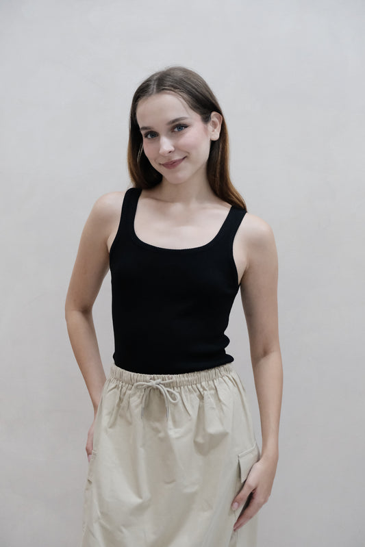 AVERYDAY Elly Soft Knit Basic Tank Top In Black