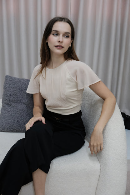 Celia Pleated Chiffon Blouse in Nude