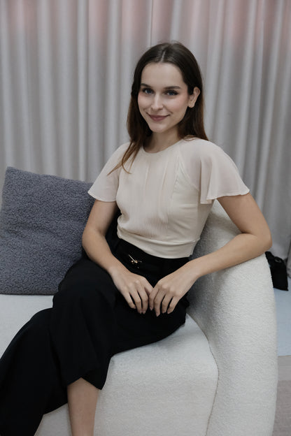 Celia Pleated Chiffon Blouse in Nude