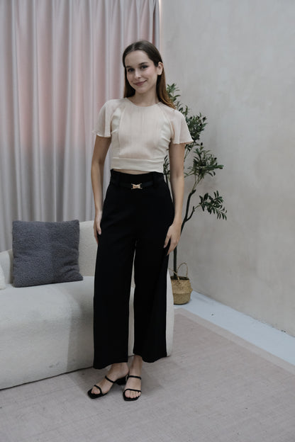 Celia Pleated Chiffon Blouse in Nude