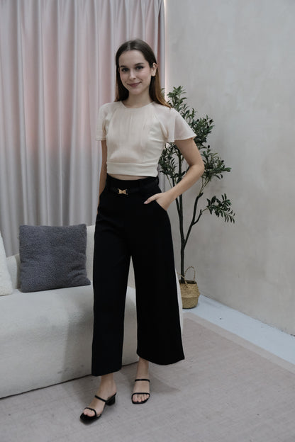 Celia Pleated Chiffon Blouse in Nude