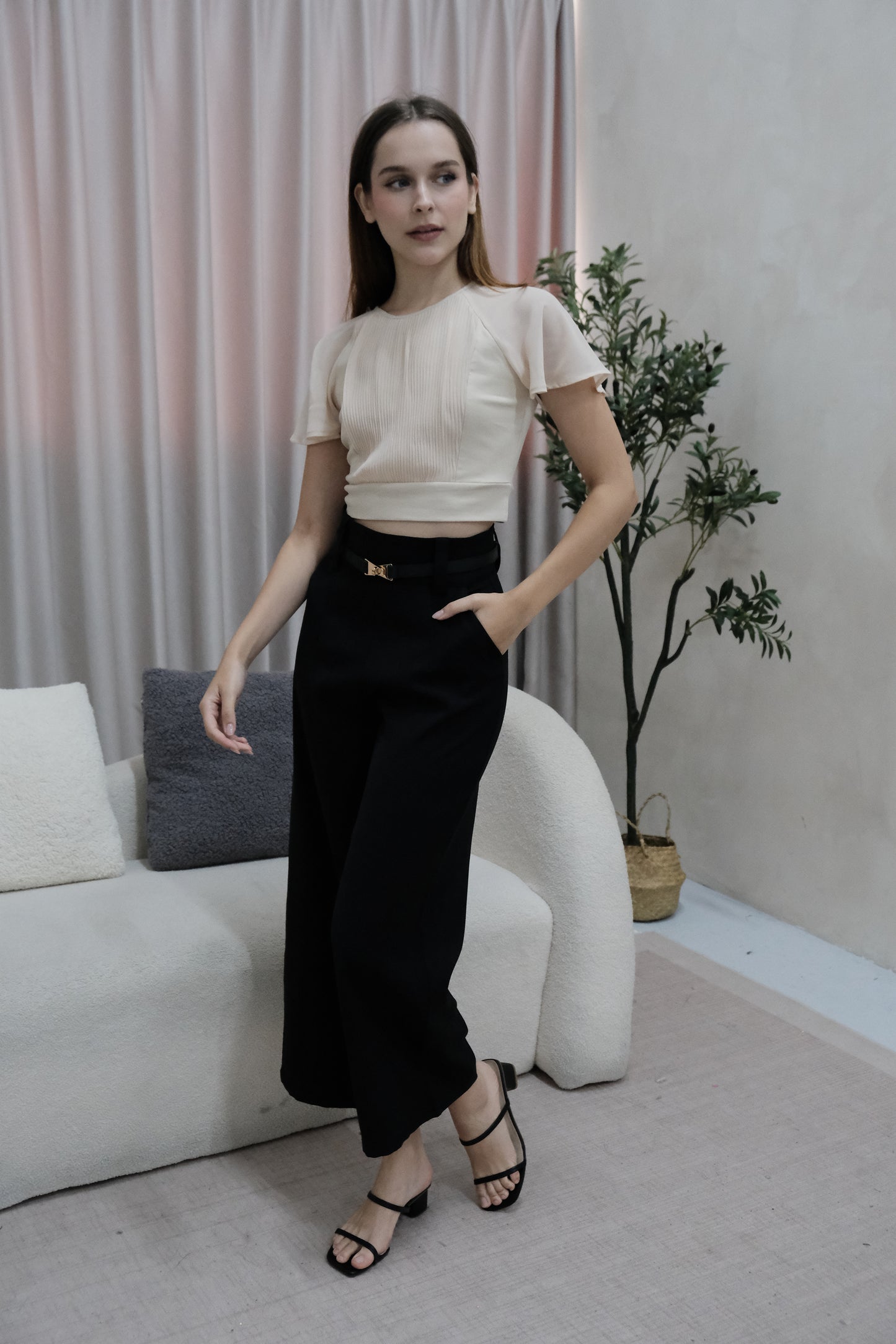 AVERYDAY Celia Pleated Chiffon Blouse in Nude