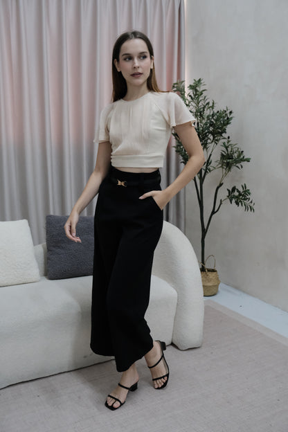 Celia Pleated Chiffon Blouse in Nude