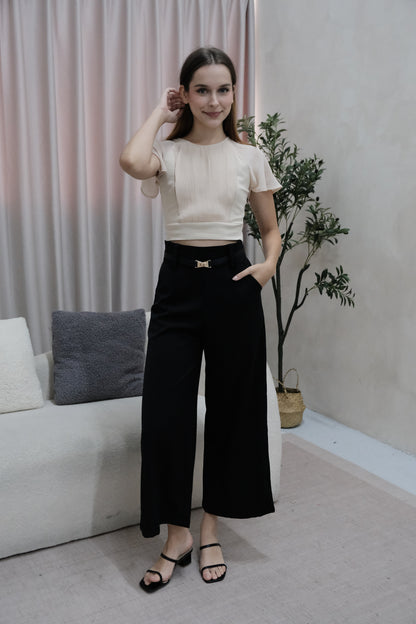 Celia Pleated Chiffon Blouse in Nude