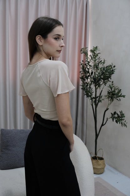 Celia Pleated Chiffon Blouse in Nude