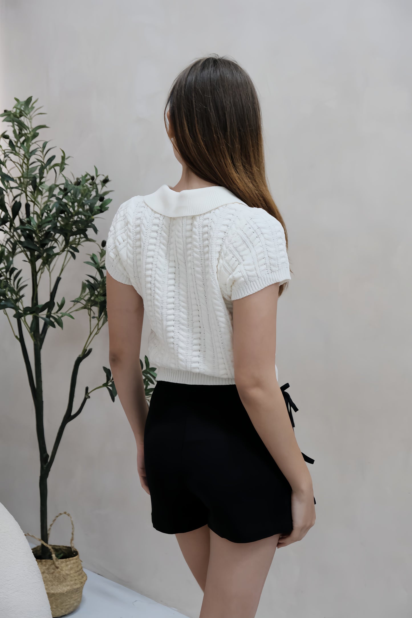 AVERYDAY Valene Button Collar Knit Top in White