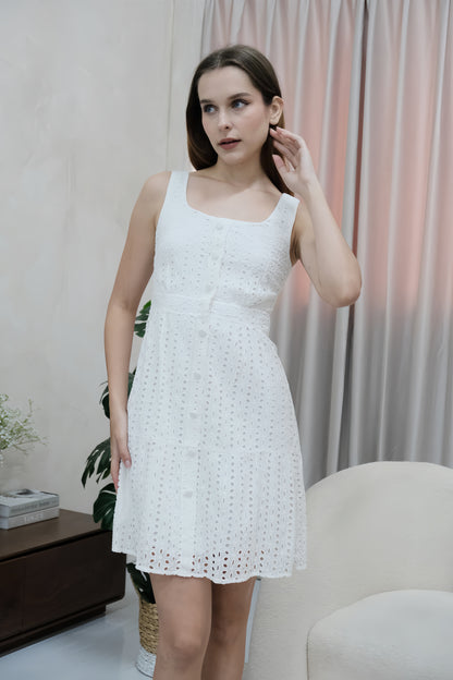 Christelle Eyelet Dress in Cloud White