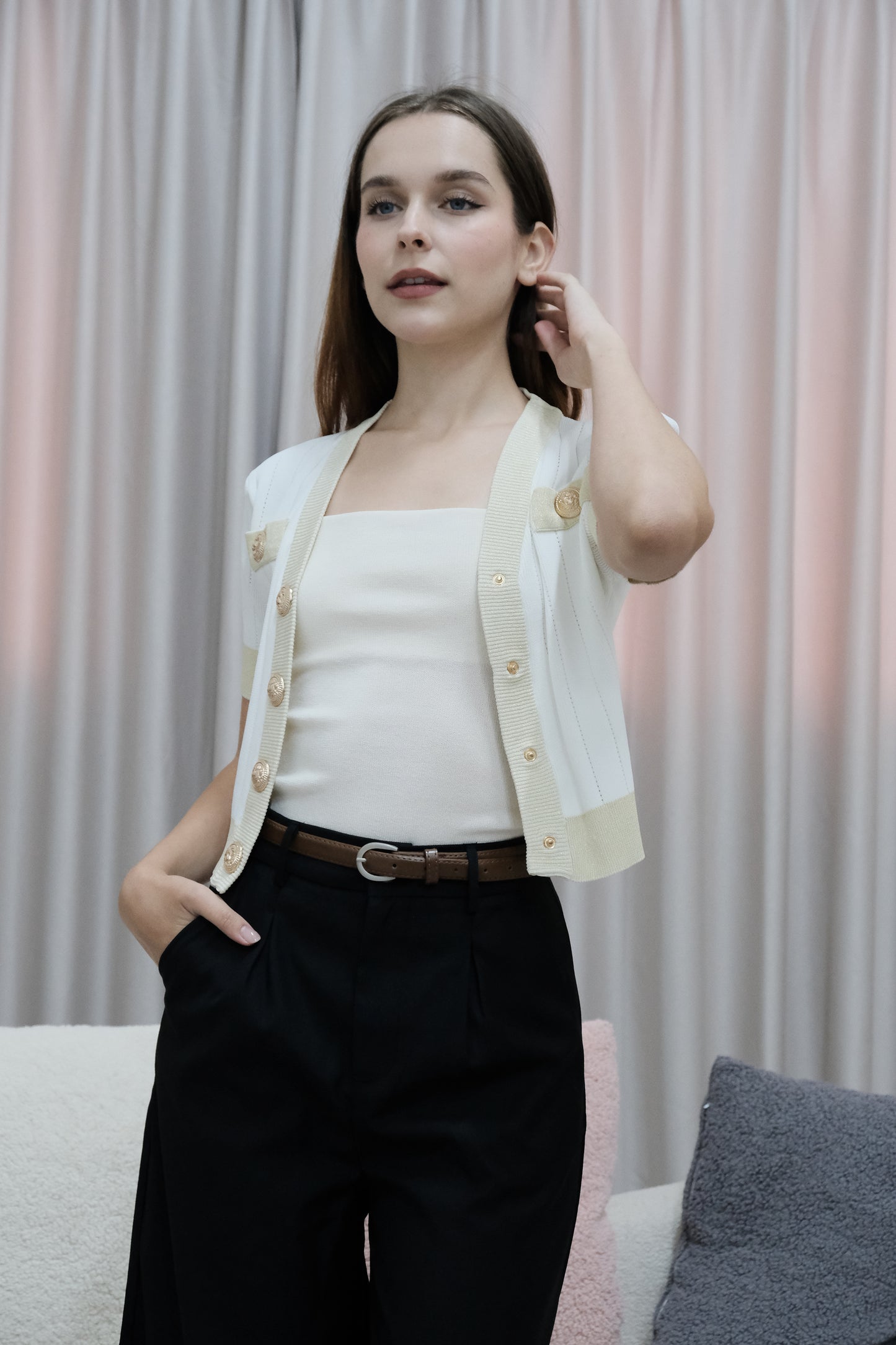 AVERYDAY Autumn Button Knit Top in White