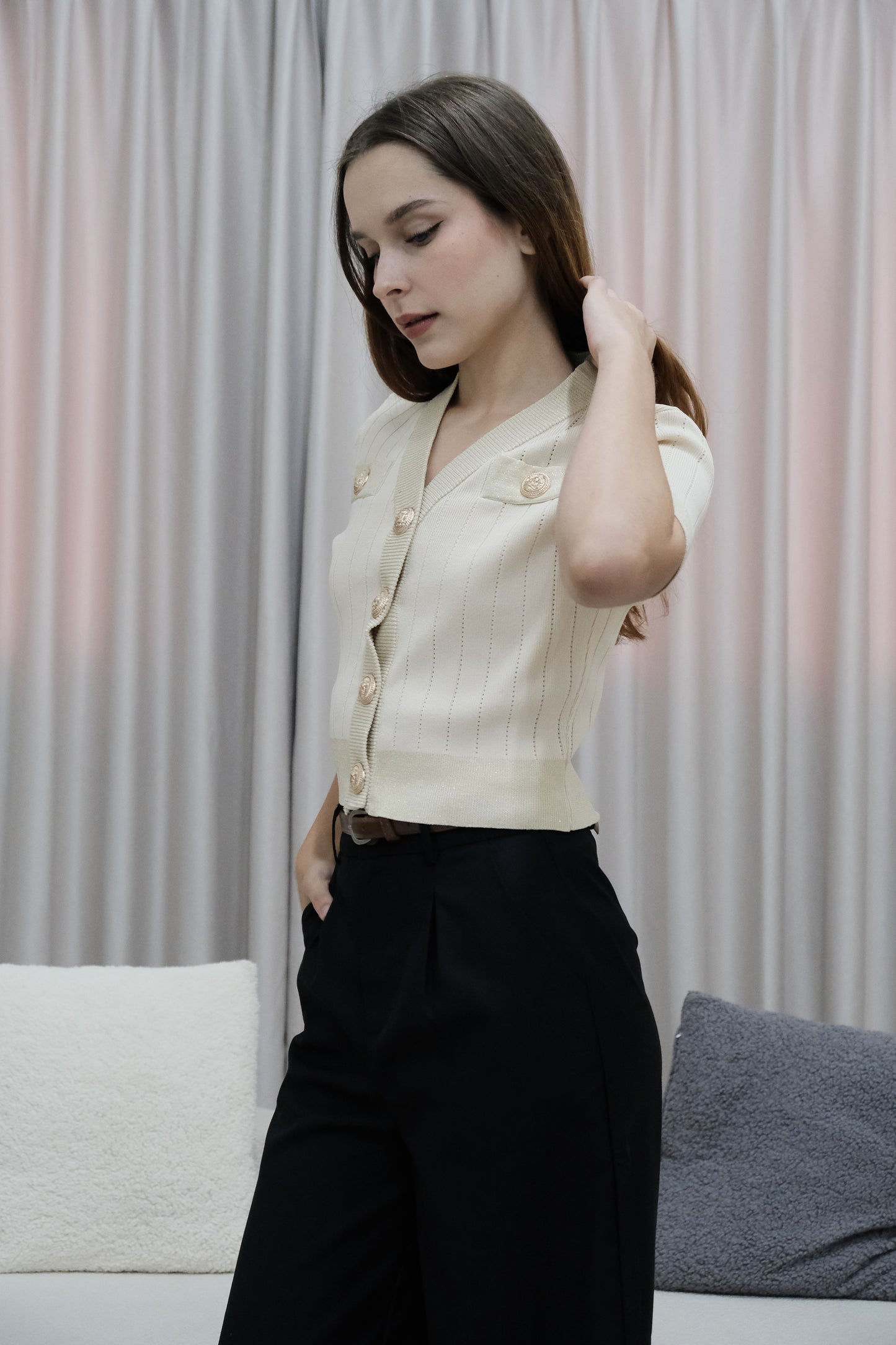 AVERYDAY Autumn Button Knit Top in Nude