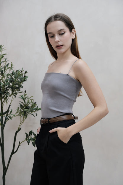 Mila Basic Knit Camisole Top in Grey