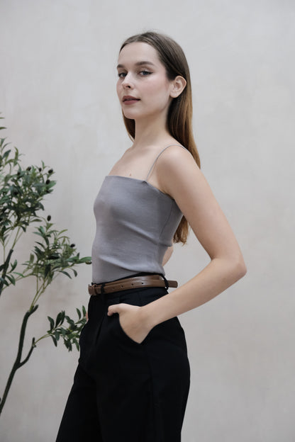 Mila Basic Knit Camisole Top in Grey