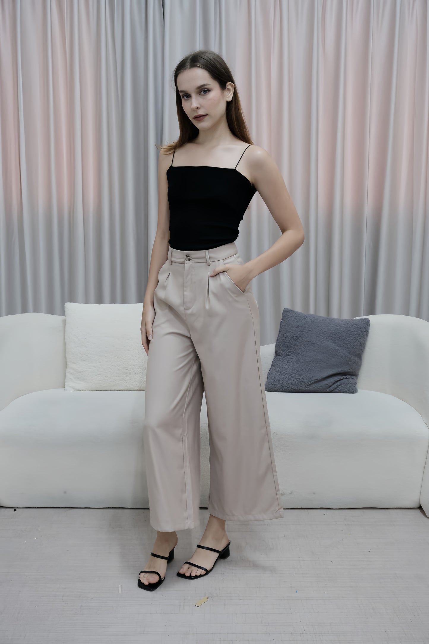 AVERYDAY Erika Work Pants with Belt in Blush Beige