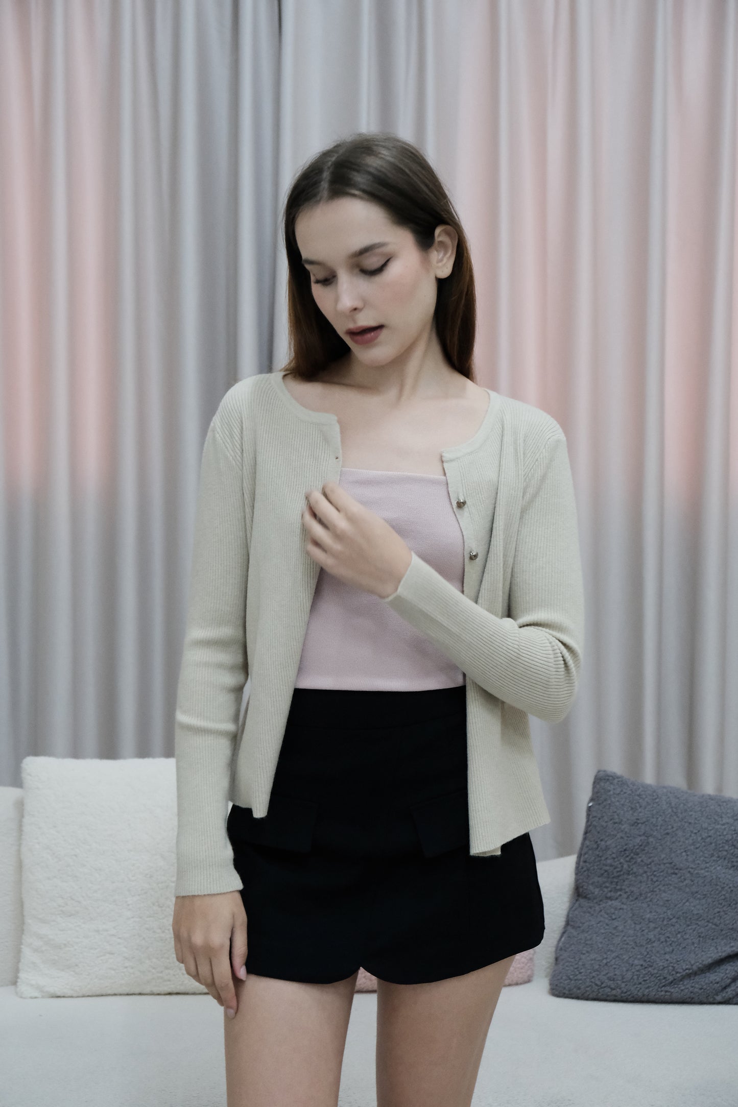 AVERYDAY Taylor Soft Knit Button Cardigan in Khaki