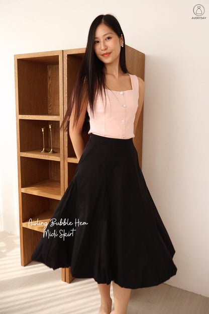 *Premium* Aisling Bubble Hem Midi Skirt In Black