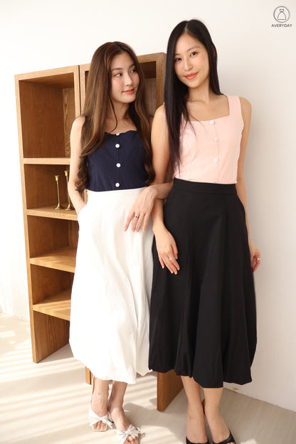 *Premium* Aisling Bubble Hem Midi Skirt In Black