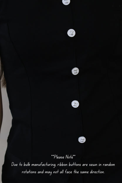 Calice Ribbon Button Square Neck Top In Navy Blue