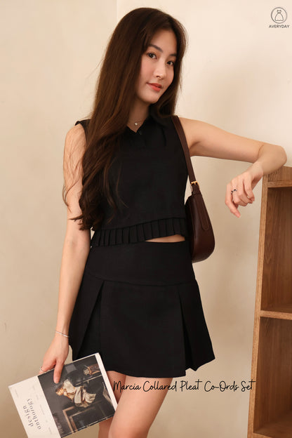 Marcia Collared Pleat Co-Ords Set In Black