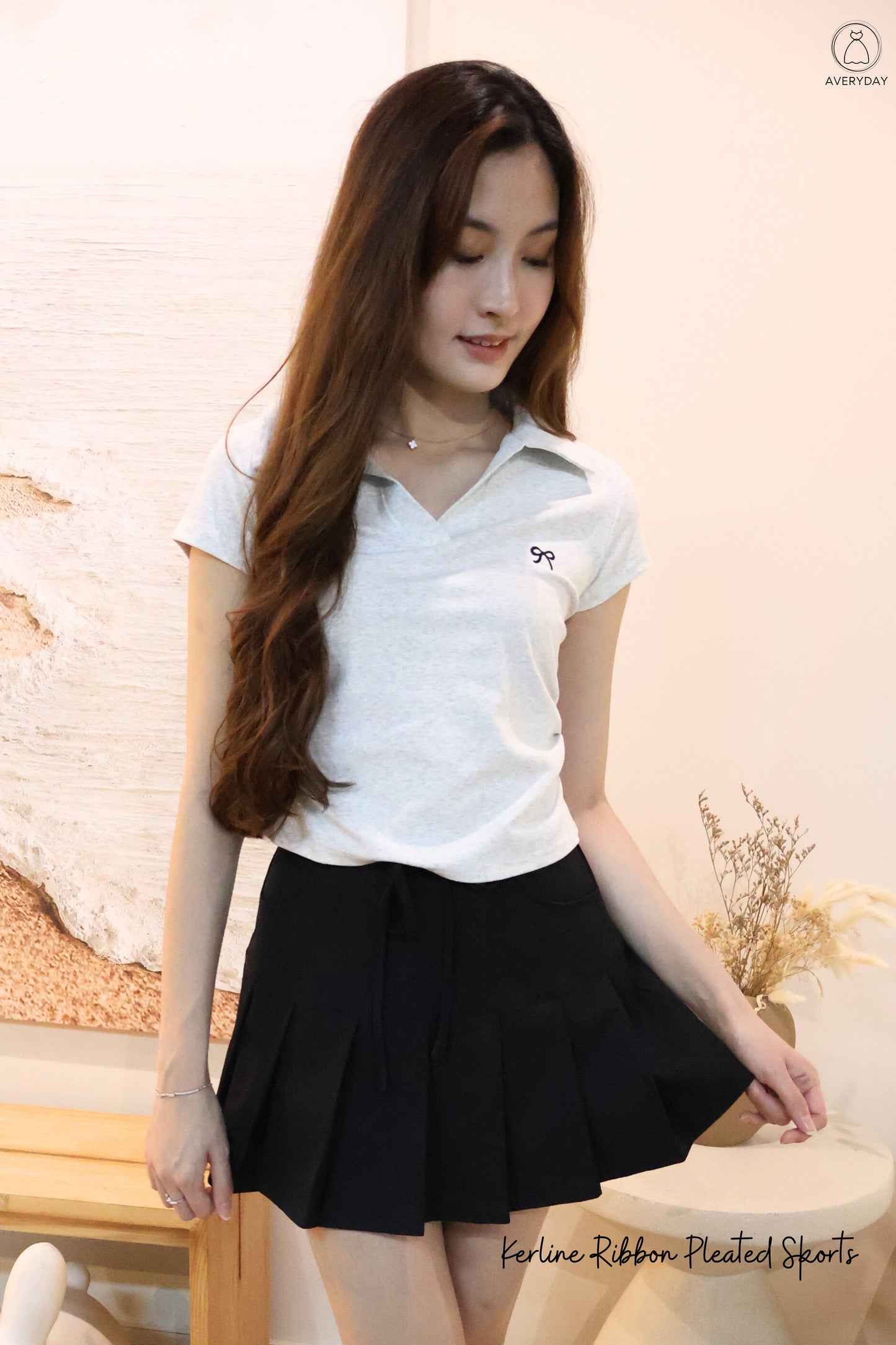 Kerline Ribbon Pocket Pleated Skorts In Black