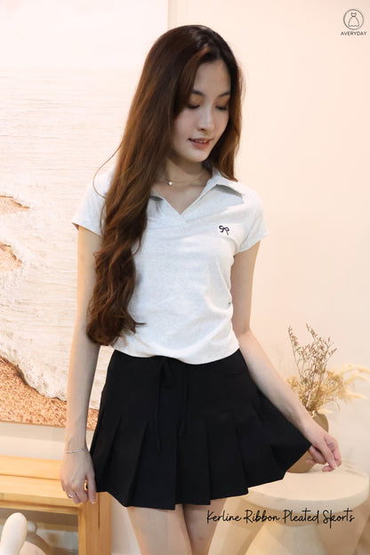 Kerline Ribbon Pocket Pleated Skorts In Black