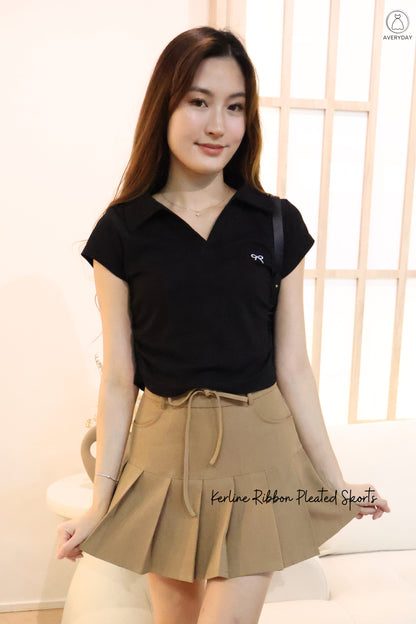 Kerline Ribbon Pocket Pleated Skorts In Brown