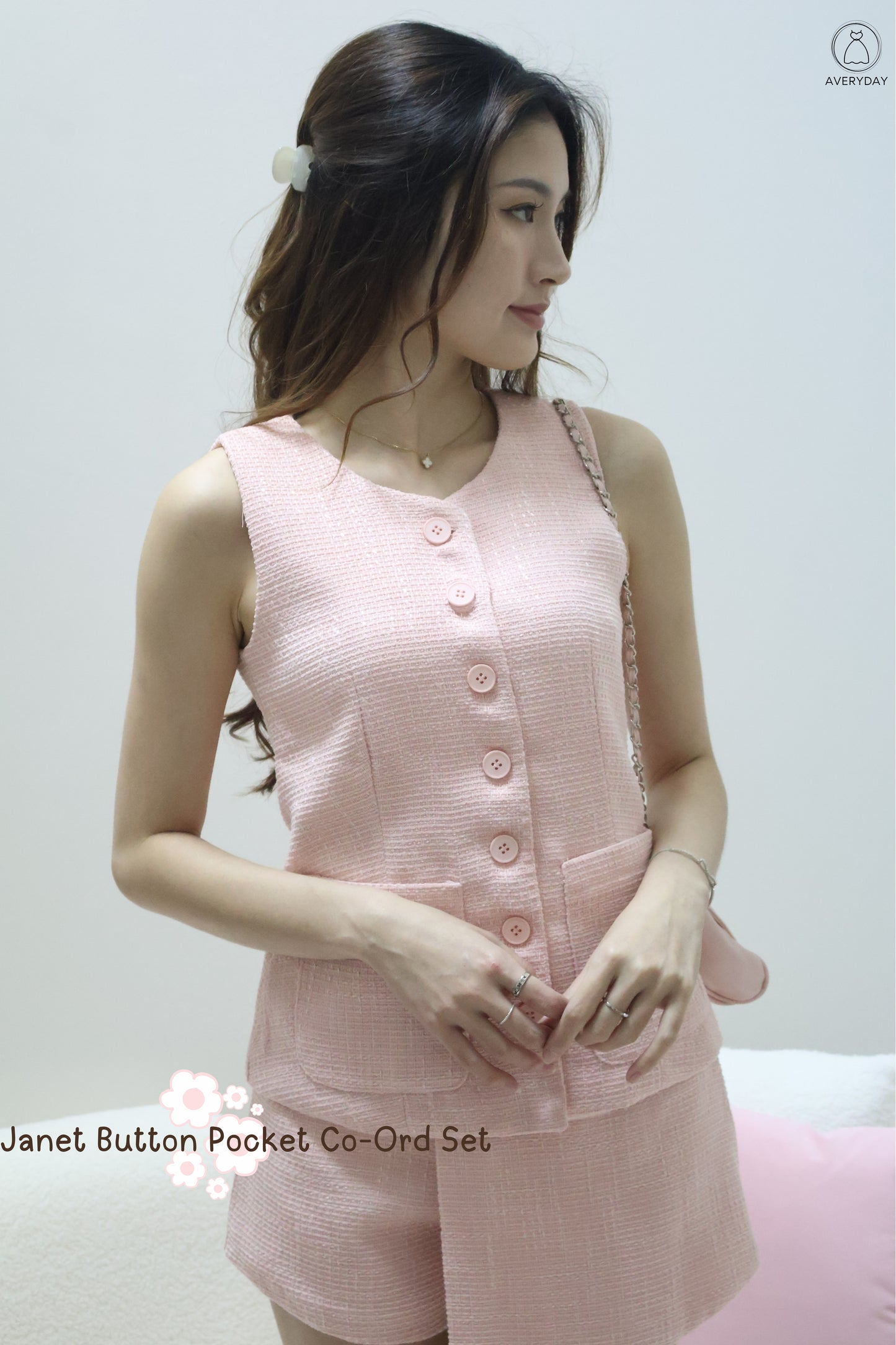 Janet Button Pocket Co-Ord Set In Pink