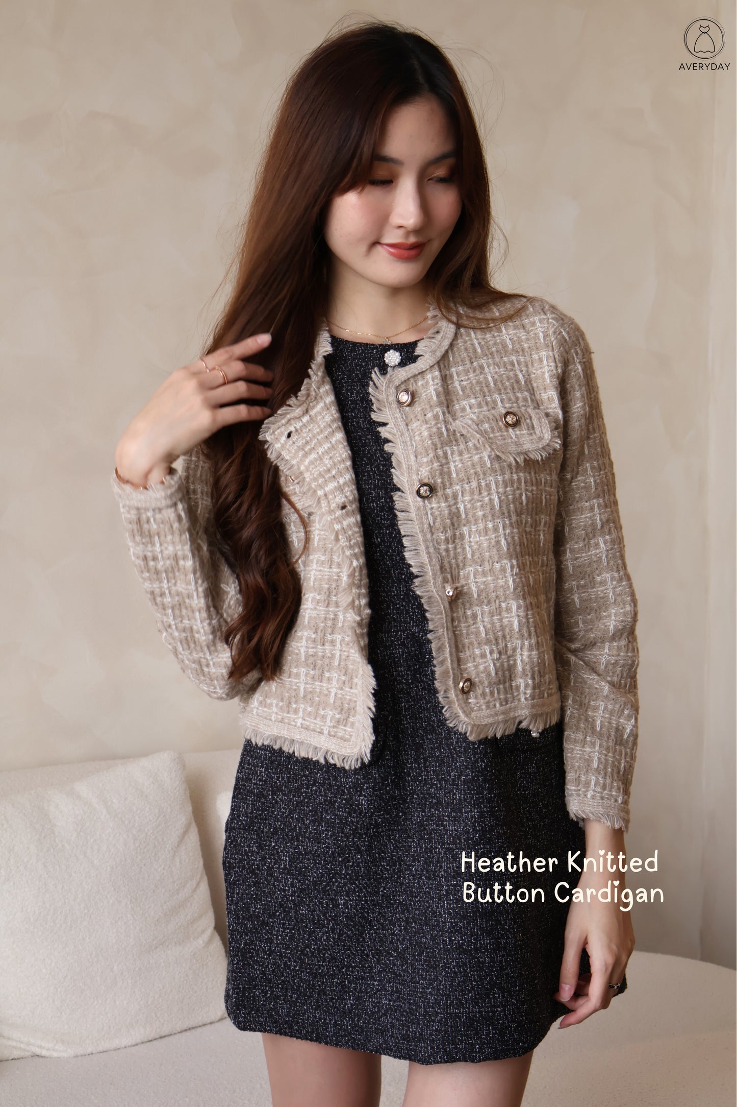 Heather Knitted Button Cardigan In Taupe