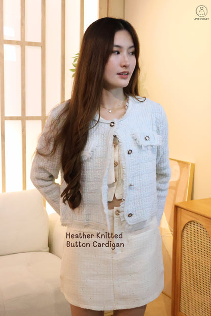 Heather Knitted Button Cardigan In Blue