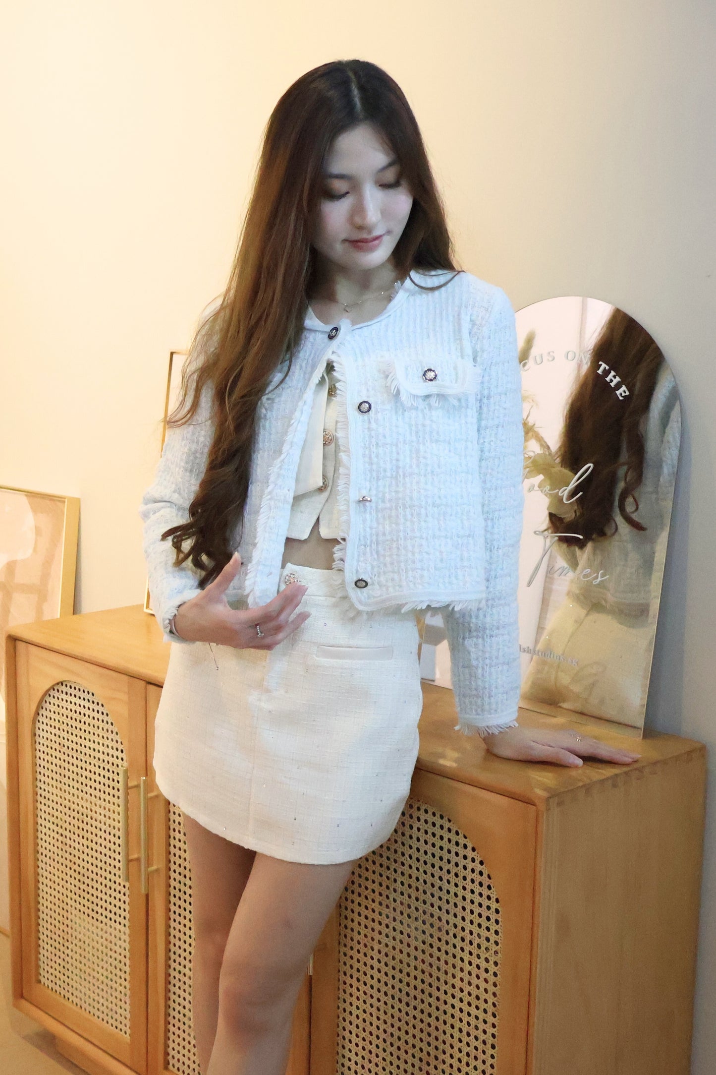 Heather Knitted Button Cardigan In Blue