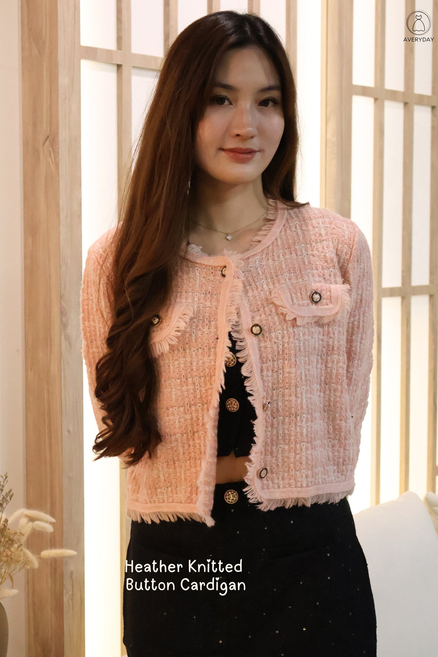 Heather Knitted Button Cardigan In Pink