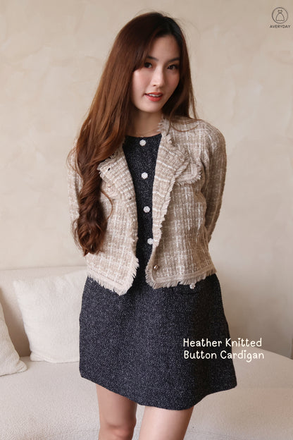 Heather Knitted Button Cardigan In Taupe