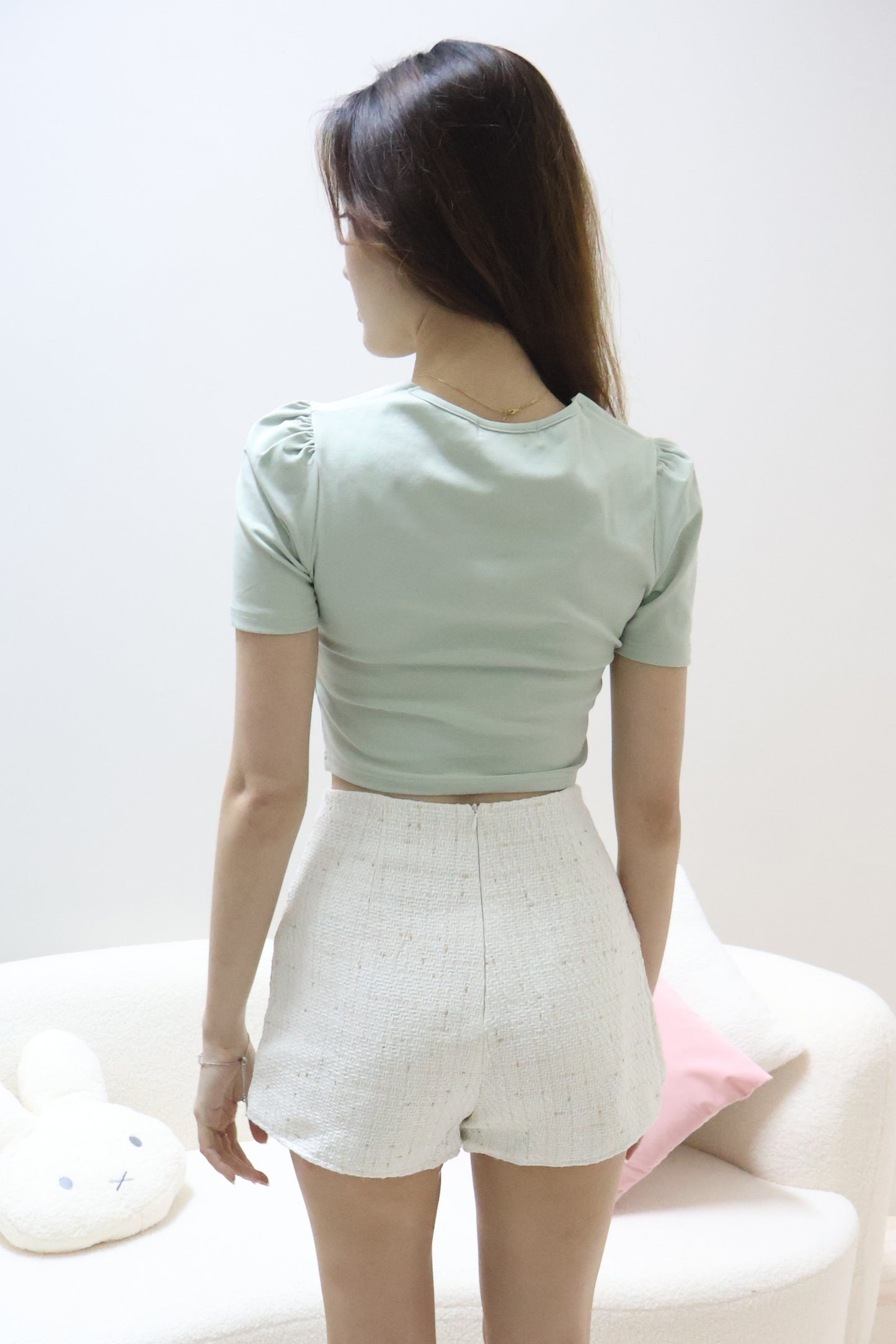 Flora Petal Buttons Sweetheart Top In Mint