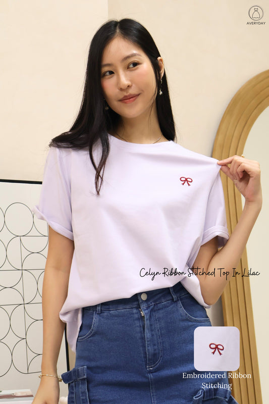 Celyn Ribbon Stitched Top In Lilac