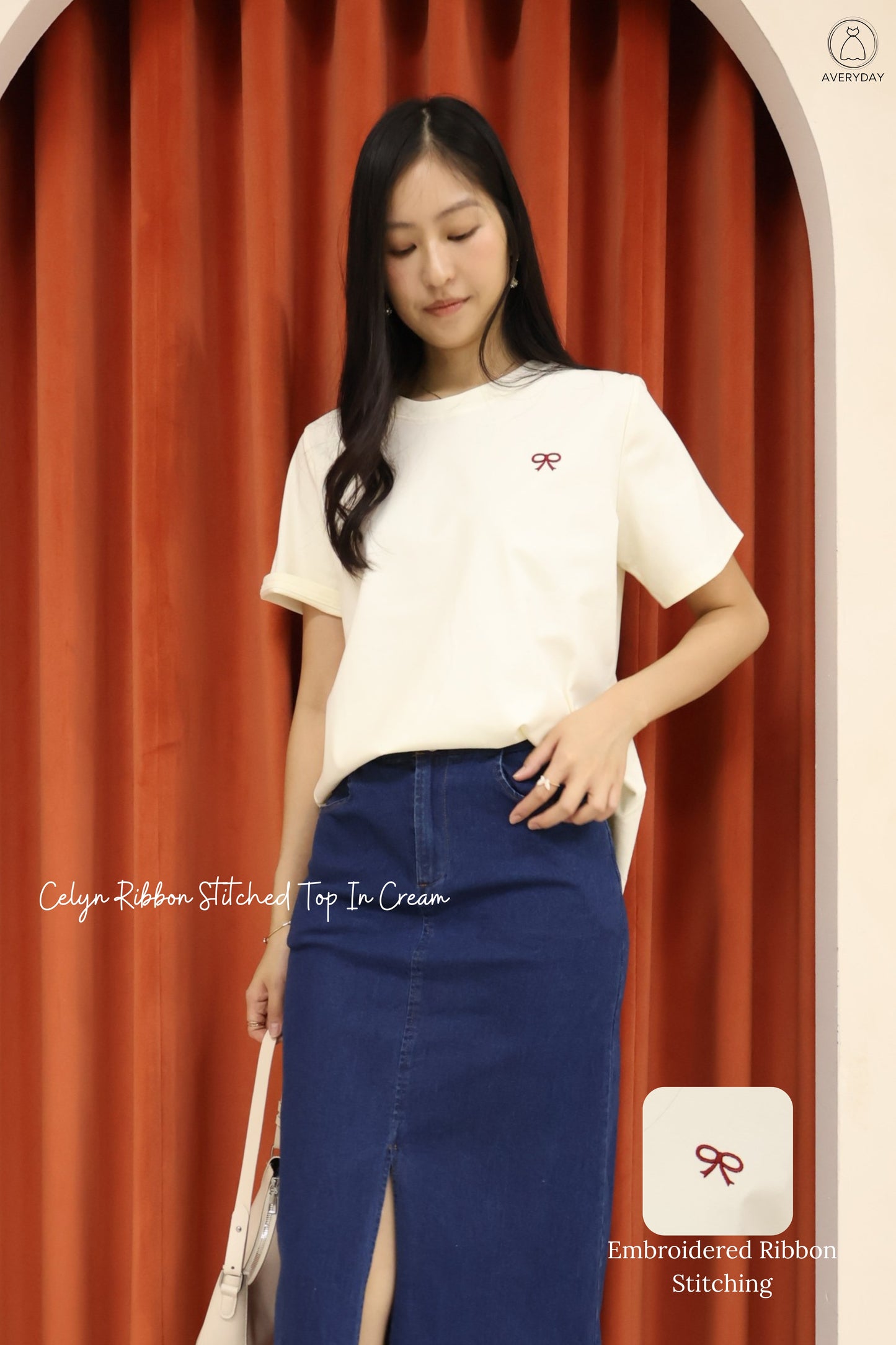 Celyn Ribbon Stitched Top In Cream