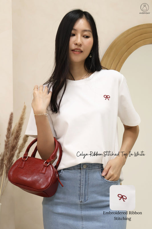 Celyn Ribbon Stitched Top In White