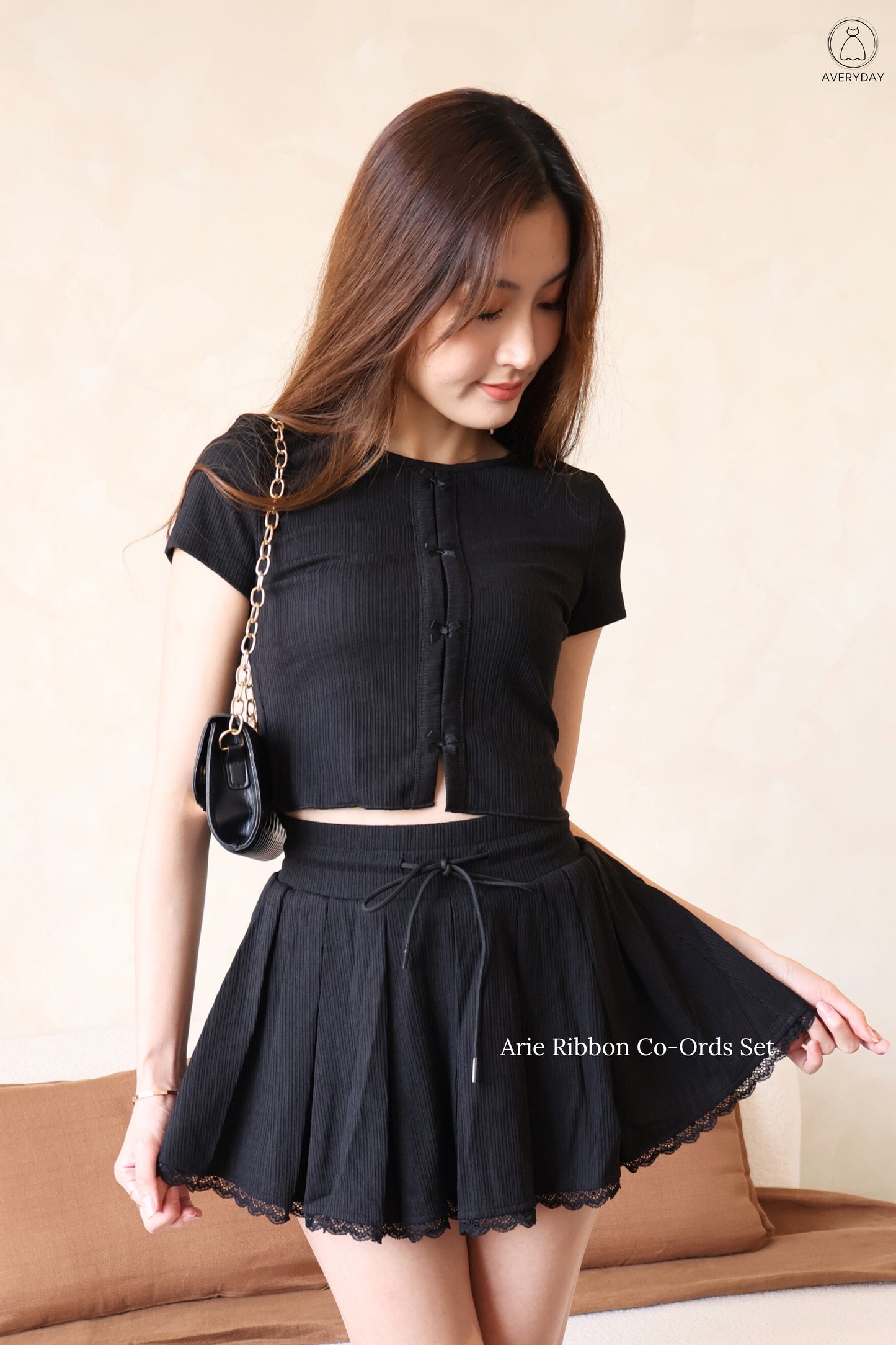 Arie Ribbon Co-Ords Set In Black